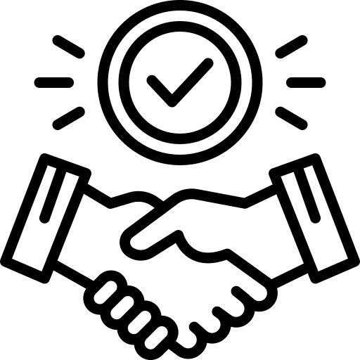 Zwei Hände, die sich zur Vereinbarung schütteln, mit einem Häkchen-Symbol im Hintergrund.